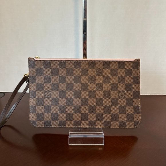 Louis Vuitton Neverfull Pouch Bag Damier Ebene/Pink Canvas/Leather (116631-2) - Picture 1 of 8